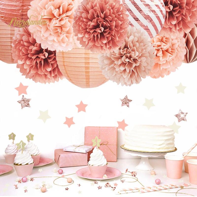 NICROLANDEE Rose Gold Party Decorations -12PCS Elegant Party Supplies Tissue Pom Poms Paper Lantern Glitter Confetti 30G for Valentines Wedding Bridal Shower Birthday Bachelorette Party Decorations - Image 5